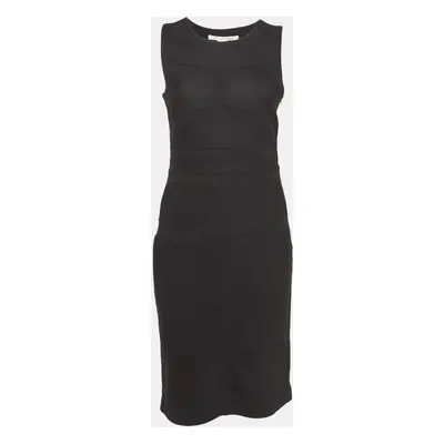 Diane Von Furstenberg Black Wool Applique Crepe Midi Dress