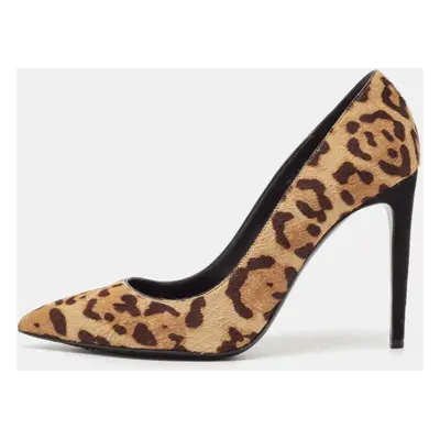 Ralph Lauren Brown Leopard Print Calf Hair Pointed Toe Pumps Size 38.5