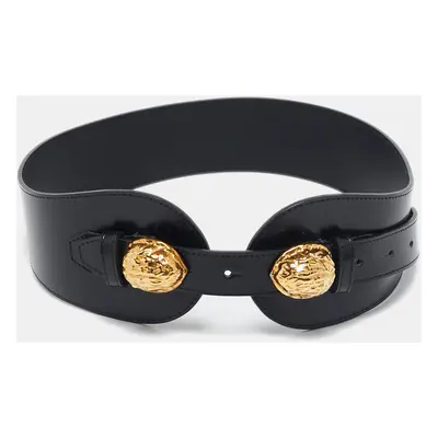 Kenzo Black Leather Metal Detail Wide Waist Belt