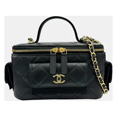 Chanel Black Caviar Leather Chain Vanity Bag