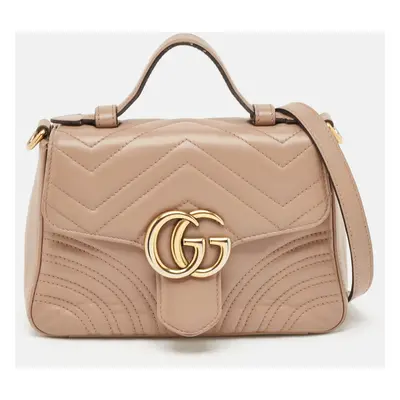 Gucci Dusty Pink Matelassé Leather Mini GG Marmont Top Handle Bag