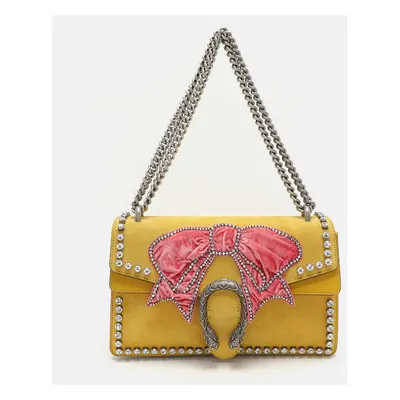 Gucci Yellow Suede Crystal Bow Embroidered Dionysus Shoulder Bag