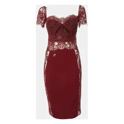 Philipp Plein Deep Red Lace Off Shoulder Midi Dress