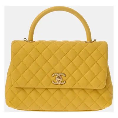 Chanel Yellow Caviar Leather Small Coco Top Handle Bag