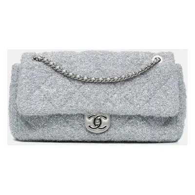 Chanel Silver Large Quilted Lurex Ground Control Pluto Glitter Flap