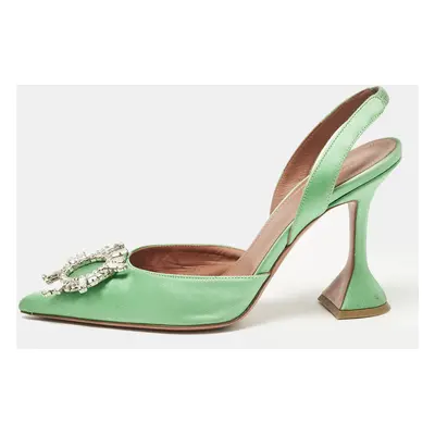 Amina Muaddi Green Satin Begum Slingback Pumps Size