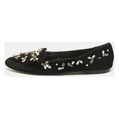 Dolce & Gabbana Black Velvet Crystal Embellished Ballet Flats Size 38.5