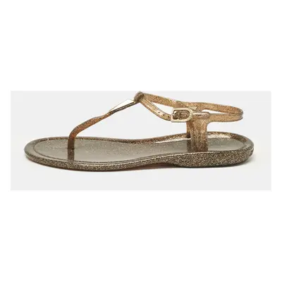 Jimmy Choo Metallic Gold Rubber T Strap Thong Flats Sandals Size