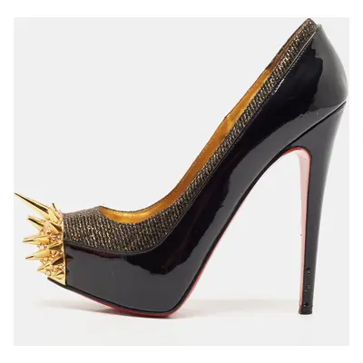 Christian Louboutin Black/Gold Patent Leather and Lurex Fabric Asteroid Spike Pumps Size 36.5