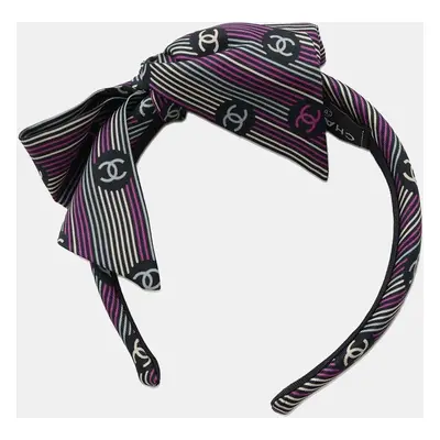 Chanel Cc Logo/Border Ribbon Black/White/Pink Silk100% Headband