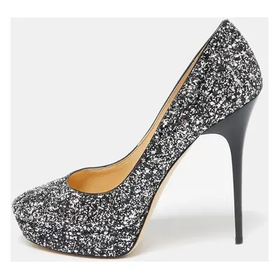 Jimmy Choo Silver/Black Glitter Cosmic Platform Pumps Size 39.5