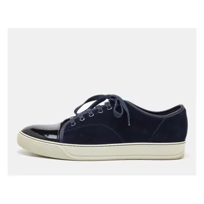 Lanvin Navy Blue/Black Suede and Patent Leather Low Top Sneakers Size