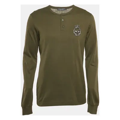 Dolce & Gabbana Green Embroidered Jersey Long Sleeve T-Shirt