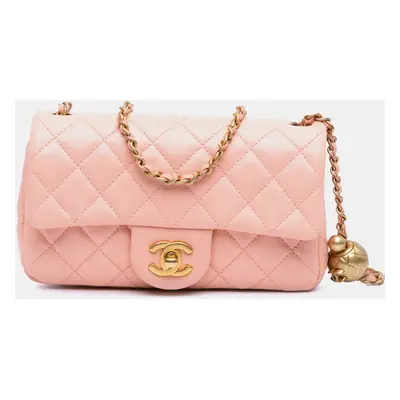 Chanel Pink Mini Rectangular Lambskin Pearl Crush Flap