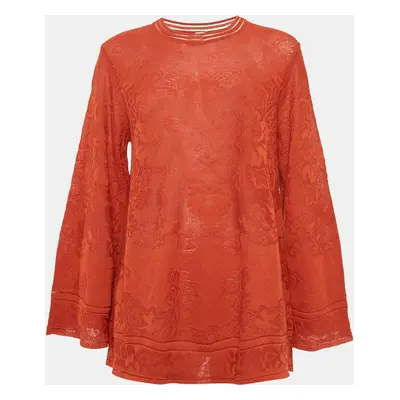 M Missoni Burnt Orange Floral Knit Long Sleeve Top