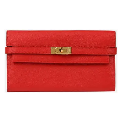 Hermes Rouge Casaque Leather Kelly Long Wallet