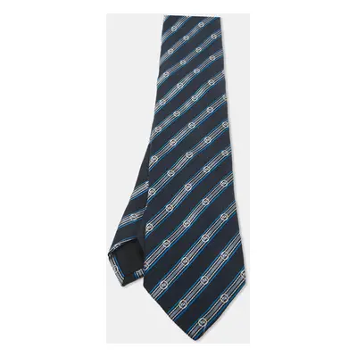 Gucci Navy Blue Striped Silk Blend Tie