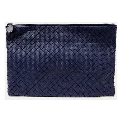 Bottega Veneta Navy Blue Leather Mesh Clutch