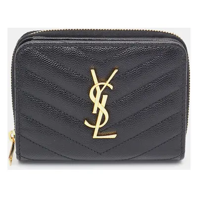 Saint Laurent Black Leather Monogram Zip Around Wallet