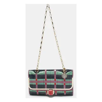 Lanvin Multicolor Woven Croc Embossed Patent Leather Flap Shoulder Bag