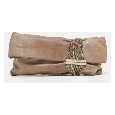 Jimmy Choo Beige Shimmering Suede Chandra Clutch