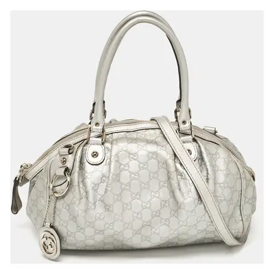 Gucci Silver Guccissima Leather Sukey Satchel