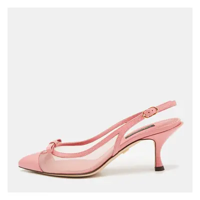 Dolce & Gabbana Pink Lizard Embossed Leather and Mesh Pumps Size