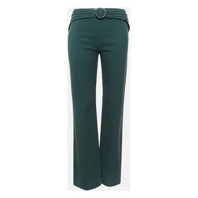 Valentino Vintage Green Gabardine Cotton Wide Leg Trousers