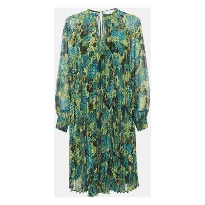 Max Mara Green/Multicolor Printed Crepe Pleated Midi Dress