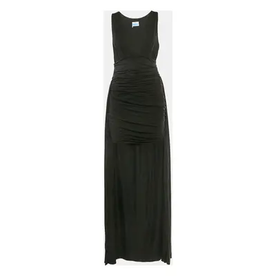 Elisabetta Franchi Black Draped Sleeveless V-Neck Carpet Gown