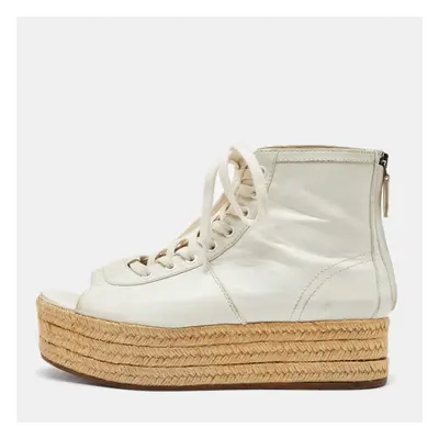 Miu Miu White Leather Open Toe Espadrille Platform High Top Sneakers Size 38.5