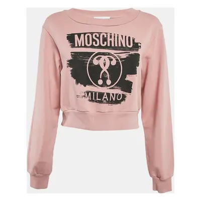 Moschino Pink Printed Cotton Knit Crop Sweatshirt