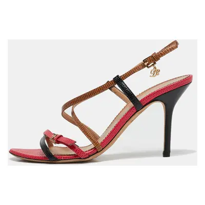 Dsquared2 Multicolor Lizard Embossed Leather Slingback Sandals Size