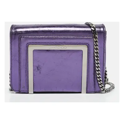 Jimmy Choo Metallic Purple Leather Ava Crossbody Bag