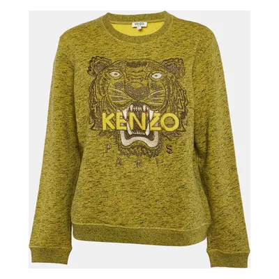 Kenzo Green Tiger Logo Embroidered Marl Knit Sweatshirt