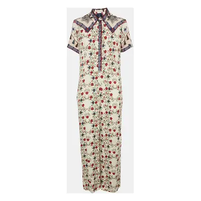 Sandro Cream Floral Print Crepe Button Front Jumpsuit