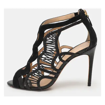 Alexandre Birman Black Python Embossed Leather and Suede Caged Sandals Size 39.5