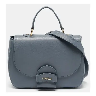 Furla Light Blue Leather Top Handle Bag