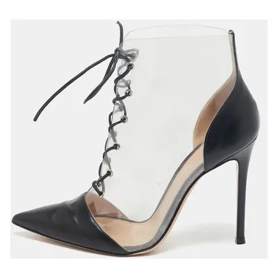 Gianvito Rossi Black/Transparent PVC and Leather Helmut Lace Up Boots Size