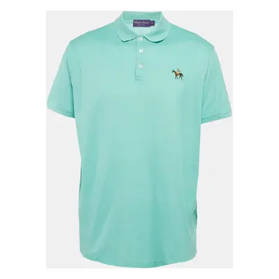 Ralph Lauren Purple Label Blue Embroidered Cotton Pique Polo T-Shirt