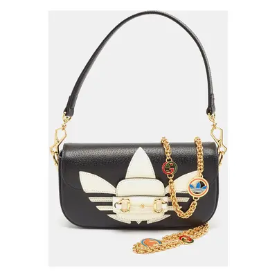 Gucci x Adidas Black/White Leather Horsebit Shoulder Bag