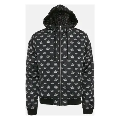 Dolce & Gabbana Black Crown Print Synthetic Zip-Up Jacket