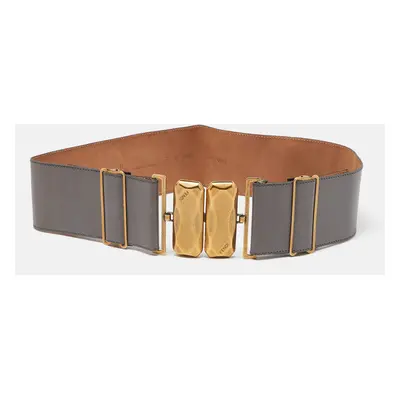 Fendi Grey Leather Wide Waist Belt 70CM