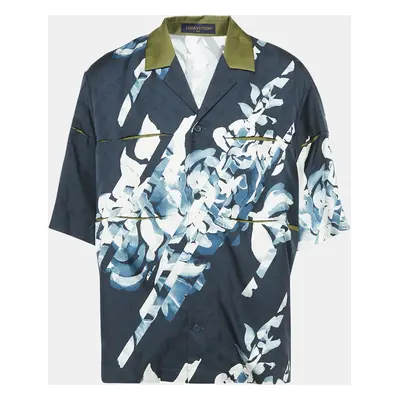 Louis Vuitton Blue Floral Monogram Print Silk Short Sleeve Shirt