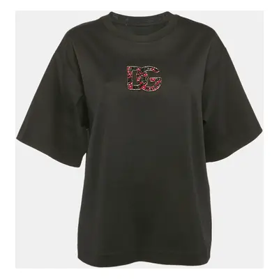 Dolce & Gabbana Black Logo Embellished Jersey T-Shirt