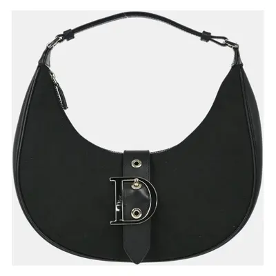 Christian Dior Black Canvas and Leather Cannage Hobo Handbag