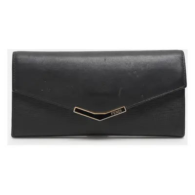 Fendi Black Leather 2Jours Continental Wallet