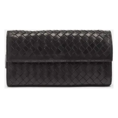 Bottega Veneta Black Intrecciato Leather Continental Flap Wallet