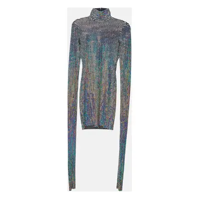 Dolce & Gabbana Black Holographic Lurex Jersey Turtle Neck Mini Dress