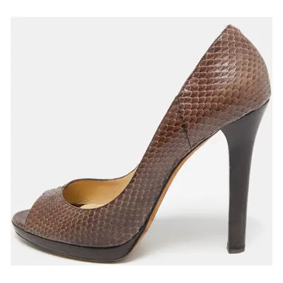 Jimmy Choo Brown Python Leather Peep Toe Pumps Size